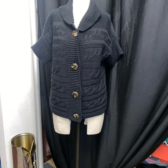 Talbots Black Short Sleeve Knit Cardigan - Picture 3 of 4